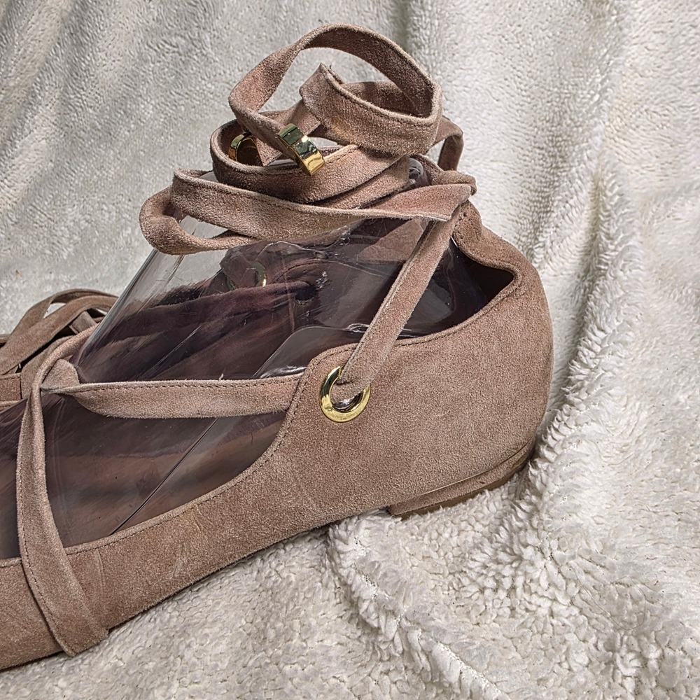 Diane von Furstenberg Lace Up Ankle Wrap Ballet Flats Tan Suede Women 10 - Picture 2 of 9